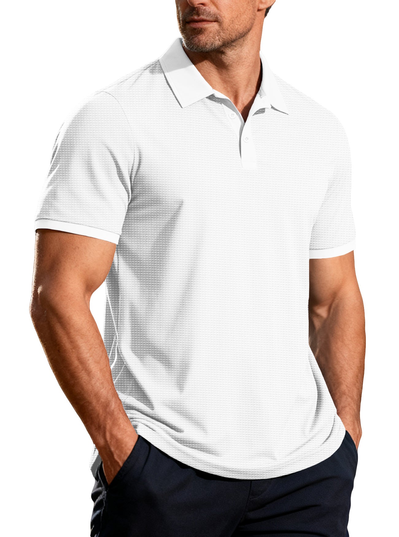 S-3X Solid Color Lash Texture Short-Sleeve Polo Shirt