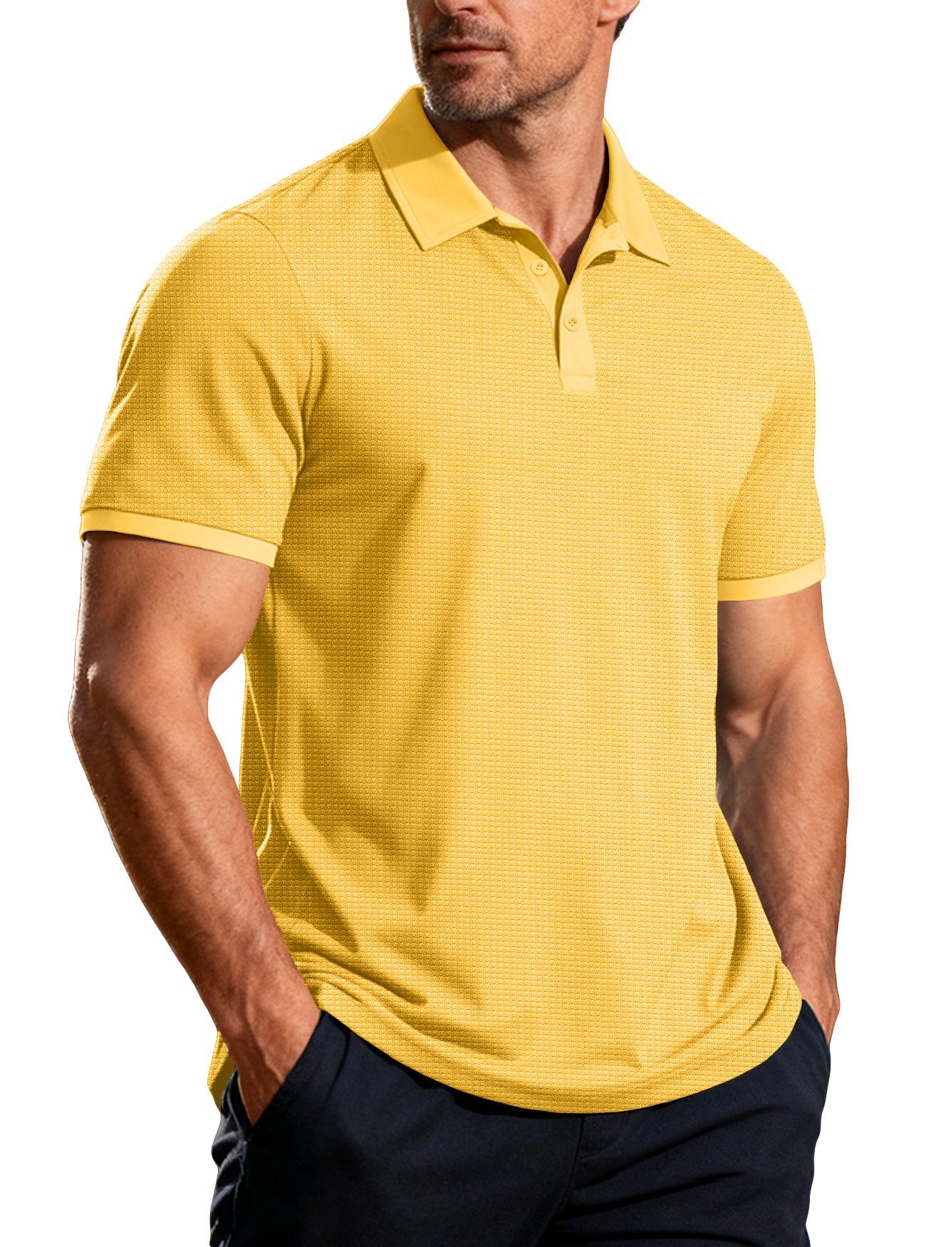 S-3X Solid Color Lash Texture Short-Sleeve Polo Shirt