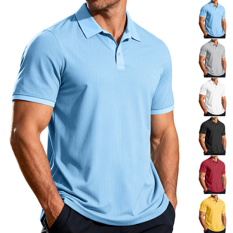 S-3X Solid Color Lash Texture Short-Sleeve Polo Shirt