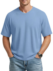 S-3XL Waffled Knit Short Sleeve V-Neck Tee