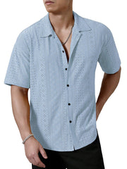 S-3XL Breathable Lapel Collar Solid Color Short-Sleeve Shirt