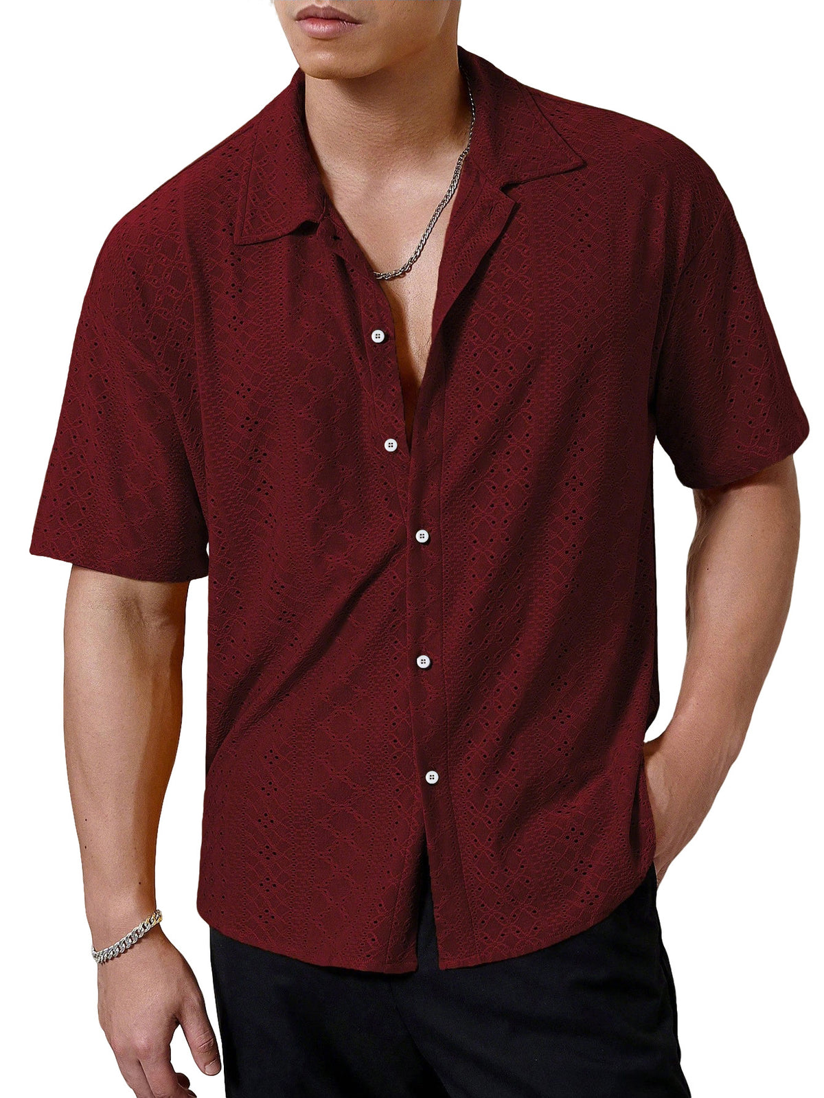 S-3XL Breathable Lapel Collar Solid Color Short-Sleeve Shirt