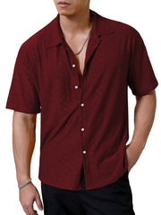 S-3XL Breathable Lapel Collar Solid Color Short-Sleeve Shirt