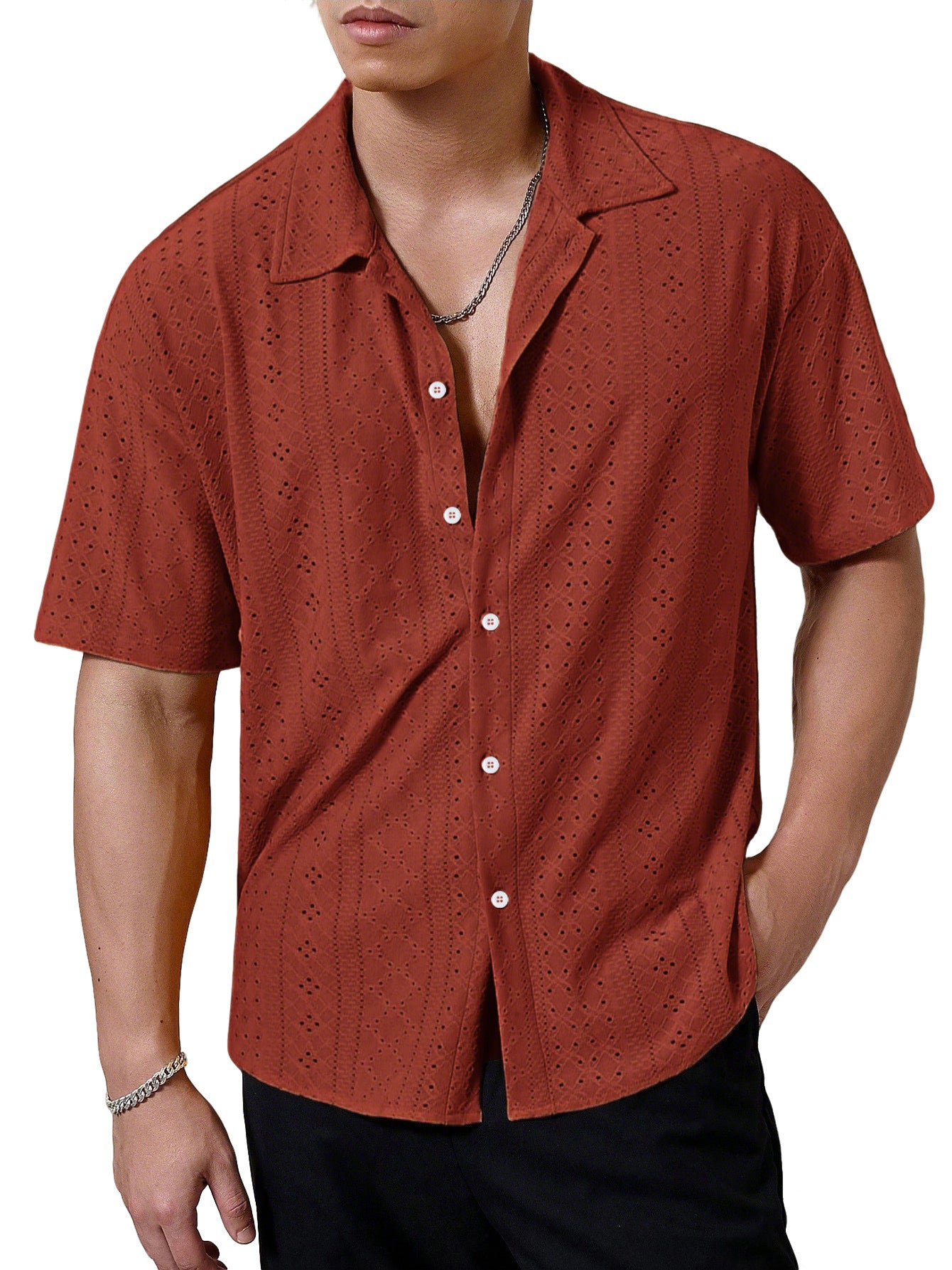 S-3XL Breathable Lapel Collar Solid Color Short-Sleeve Shirt