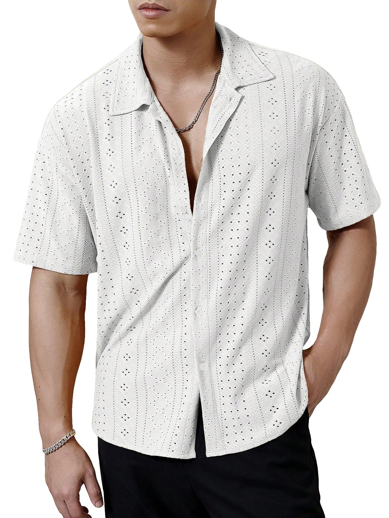 S-3XL Breathable Lapel Collar Solid Color Short-Sleeve Shirt
