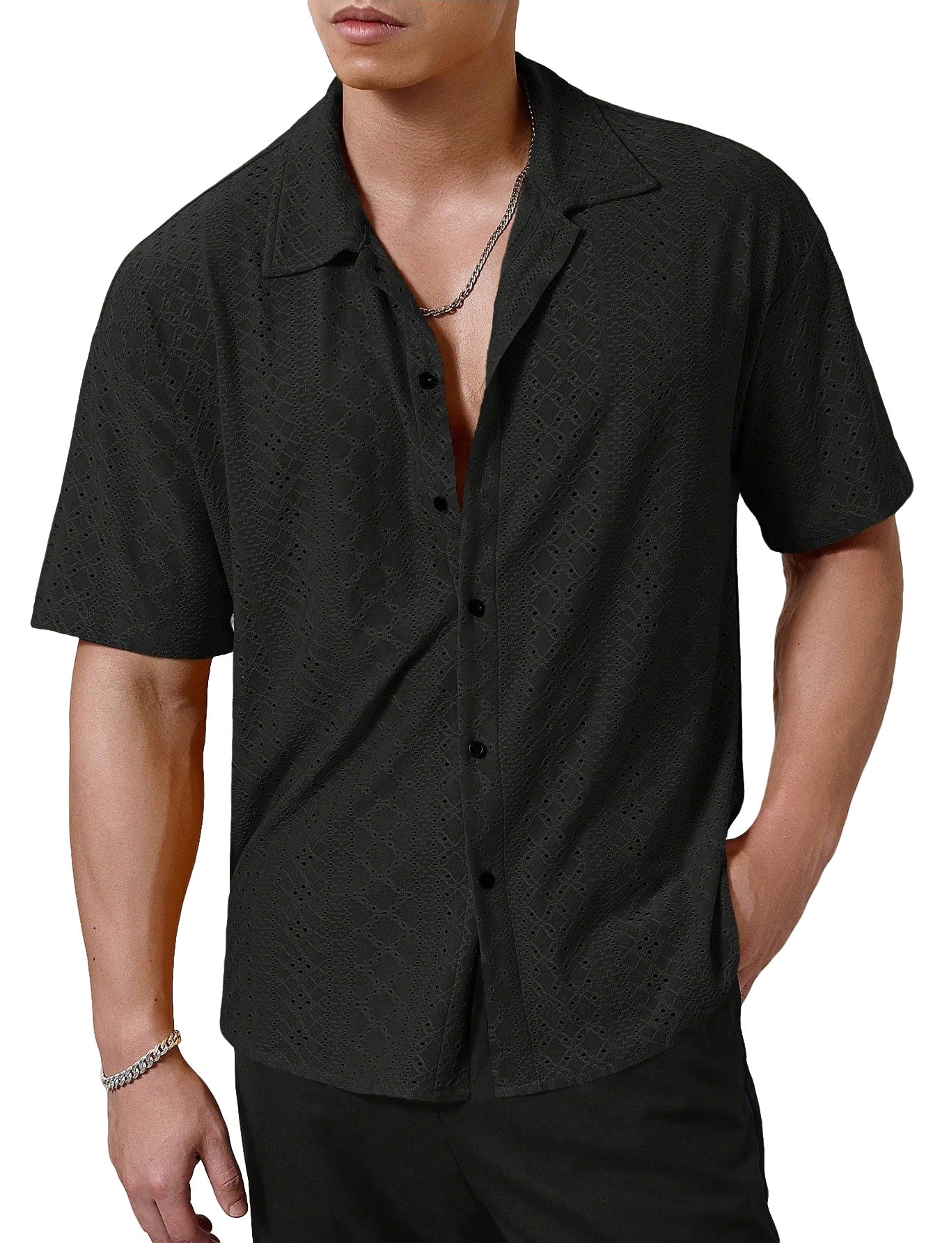 S-3XL Breathable Lapel Collar Solid Color Short-Sleeve Shirt