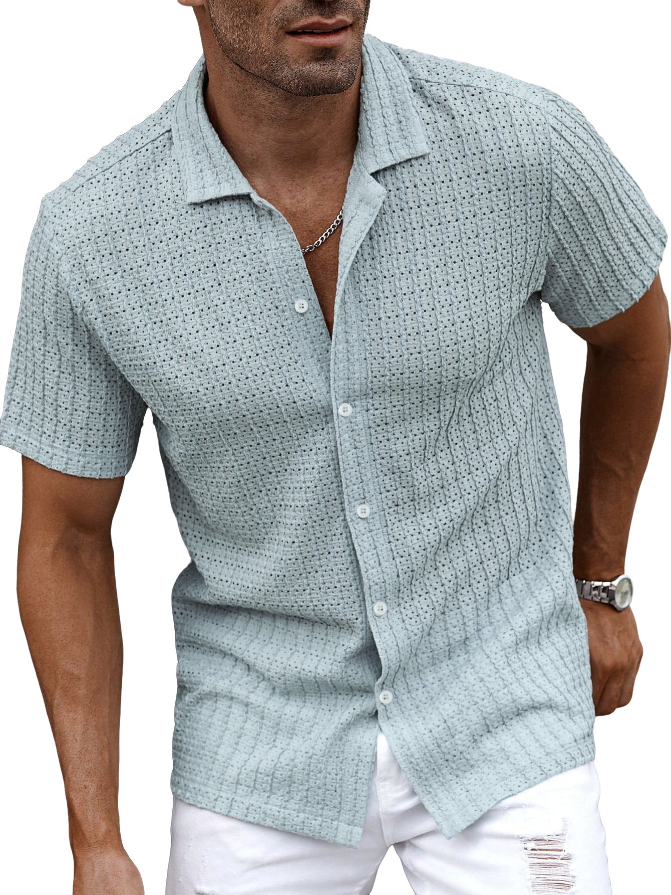 S-2XL Casual Cool Breathable Collar Button Shirt