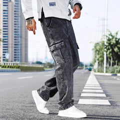 S-4XL Loose Multi-Pocket Casual Denim Trousers
