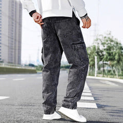 S-4XL Loose Multi-Pocket Casual Denim Trousers