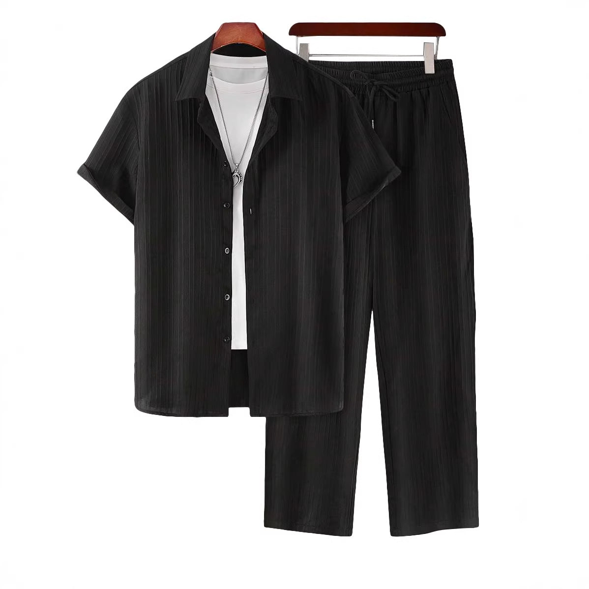 S-2XL Hawaiian Business-Casual Loose-Fit Short-Sleeve Shirt And Pants Set