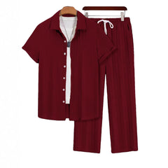 S-2XL Hawaiian Business-Casual Loose-Fit Short-Sleeve Shirt And Pants Set