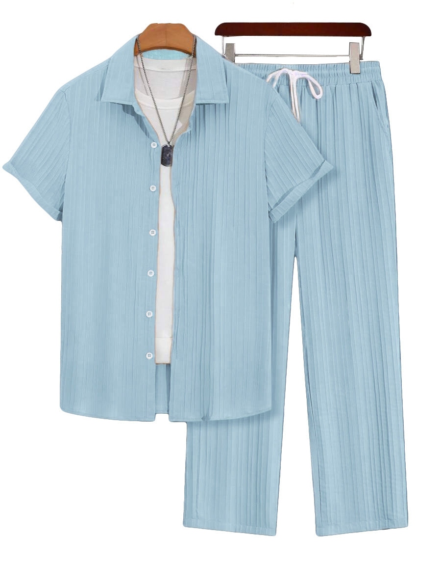S-2XL Hawaiian Business-Casual Loose-Fit Short-Sleeve Shirt And Pants Set