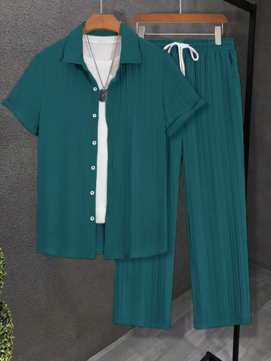 S-2XL Hawaiian Business-Casual Loose-Fit Short-Sleeve Shirt And Pants Set