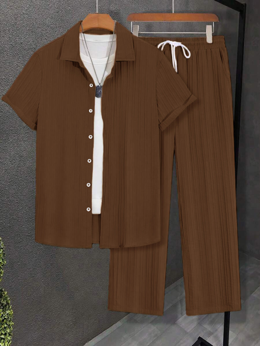S-2XL Hawaiian Business-Casual Loose-Fit Short-Sleeve Shirt And Pants Set