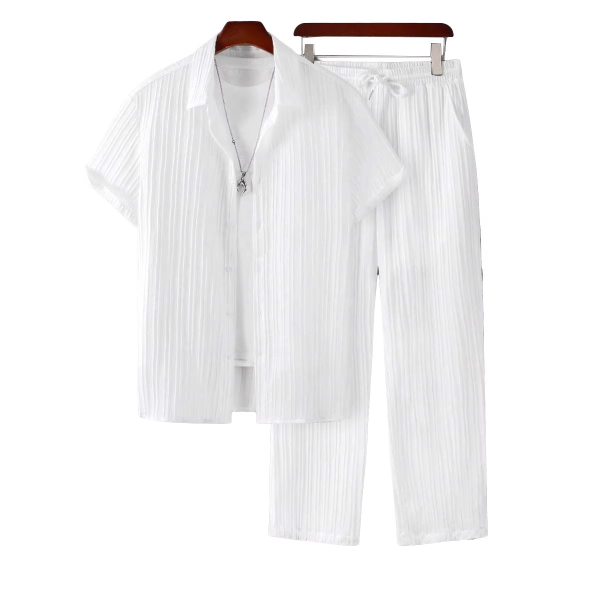 S-2XL Hawaiian Business-Casual Loose-Fit Short-Sleeve Shirt And Pants Set