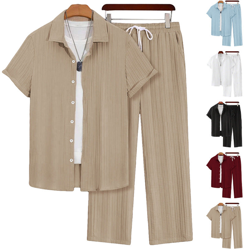 S-2XL Hawaiian Business-Casual Loose-Fit Short-Sleeve Shirt And Pants Set