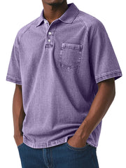 S-4XL Solid Color Wash Pocket Casual Short Sleeve Button Laps Polo Shirt