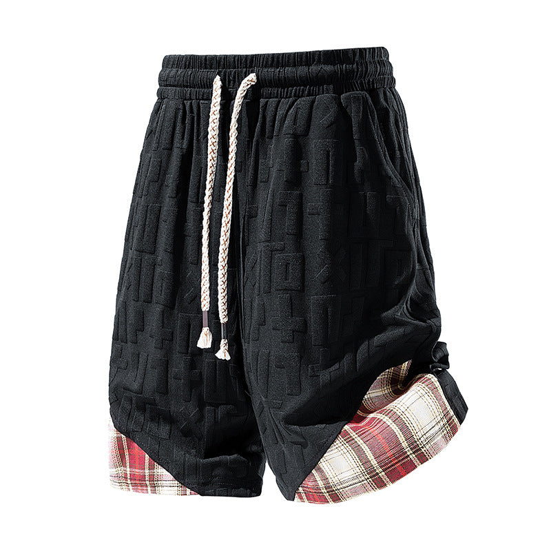 L-9XL Casual Sports Letter Jacquard Plaid Shorts
