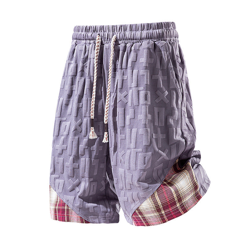 L-9XL Casual Sports Letter Jacquard Plaid Shorts