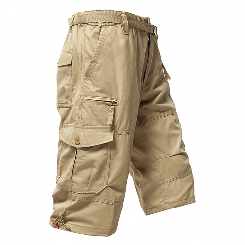 M-5XL Summer Cotton Thin Tooling Loose Straight Mid-length Pants