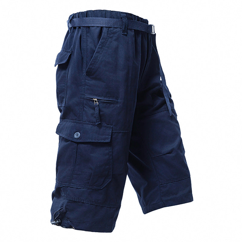 M-5XL Summer Cotton Thin Tooling Loose Straight Mid-length Pants