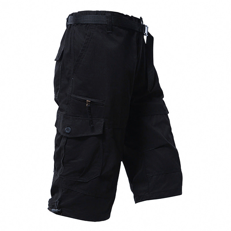 M-5XL Summer Cotton Thin Tooling Loose Straight Mid-length Pants