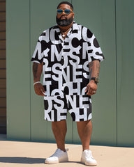 Men's Plus Size Simple Large Letter Print Short Sleeve Shirt Shorts Suit