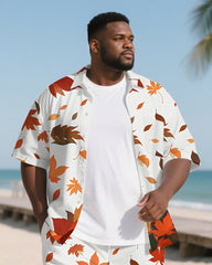 Big Men's Romantic Leaves Hawaiian Style 2-Piece Short Sleeve Shirt Shorts Suit