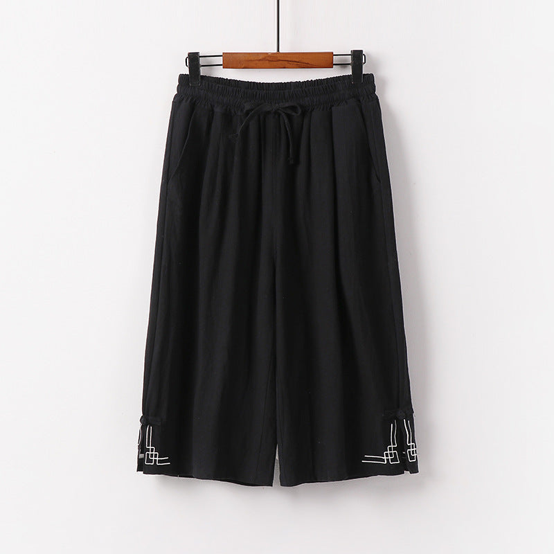 M-9XL Japanese-style Loose Plus Size Cotton Linen Casual Mid-length Pants