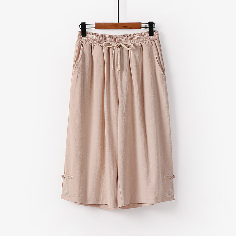 M-9XL Japanese-style Loose Plus Size Cotton Linen Casual Mid-length Pants