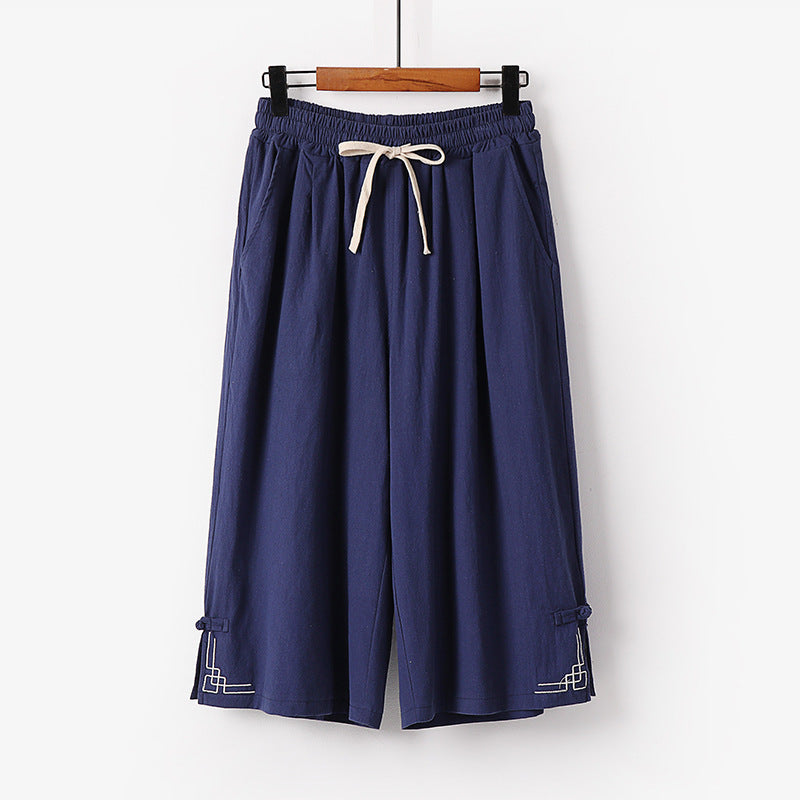 M-9XL Japanese-style Loose Plus Size Cotton Linen Casual Mid-length Pants