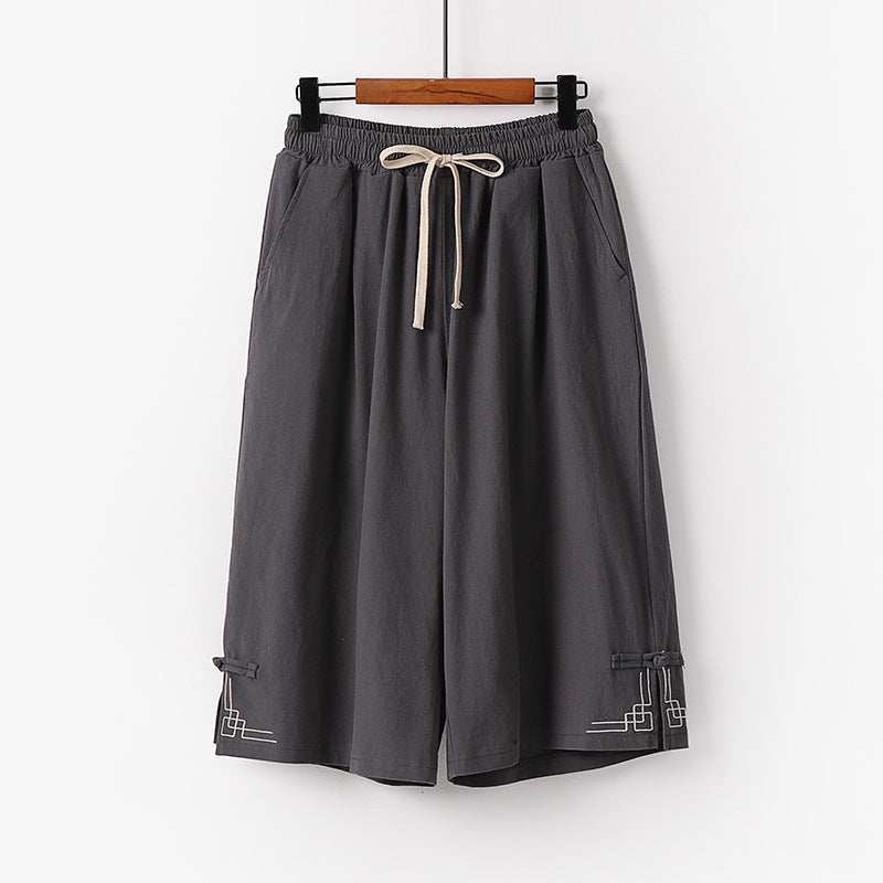 M-9XL Japanese-style Loose Plus Size Cotton Linen Casual Mid-length Pants