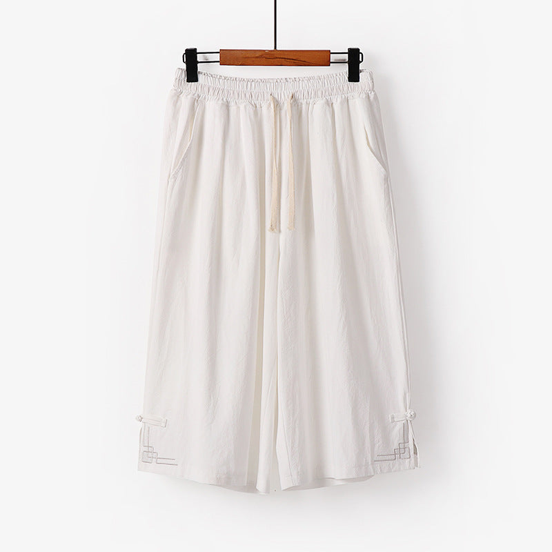 M-9XL Japanese-style Loose Plus Size Cotton Linen Casual Mid-length Pants