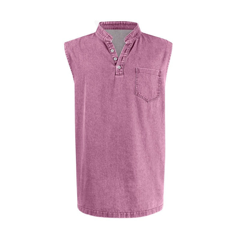 Large-size Men's Explosive Three-button Sleeveless T-shirt Washable Casual Fashionable Vest