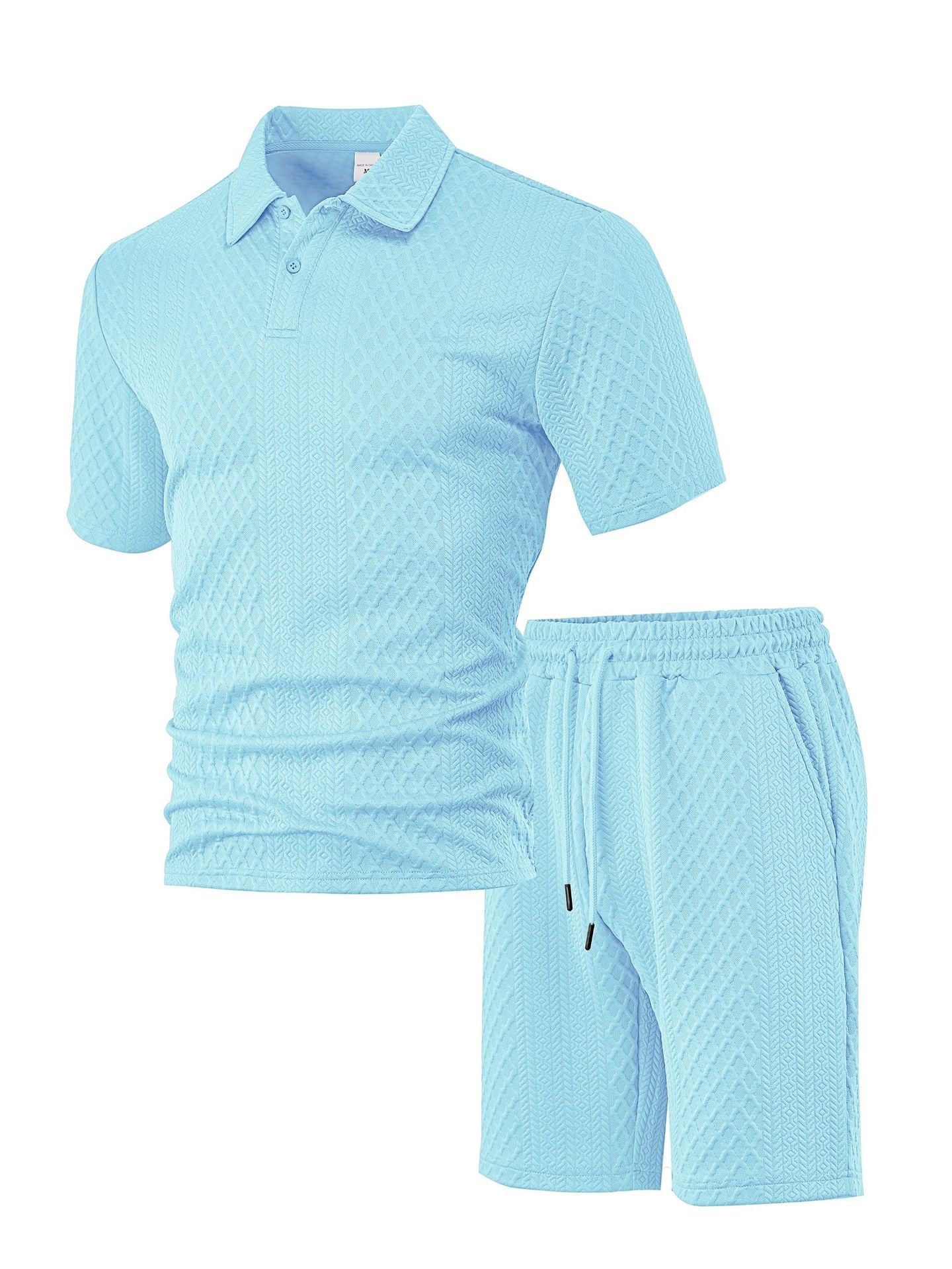 S-5XL Jacquard Men's Casual Sports Lapel Polo Shirt Short Sleeve Suit
