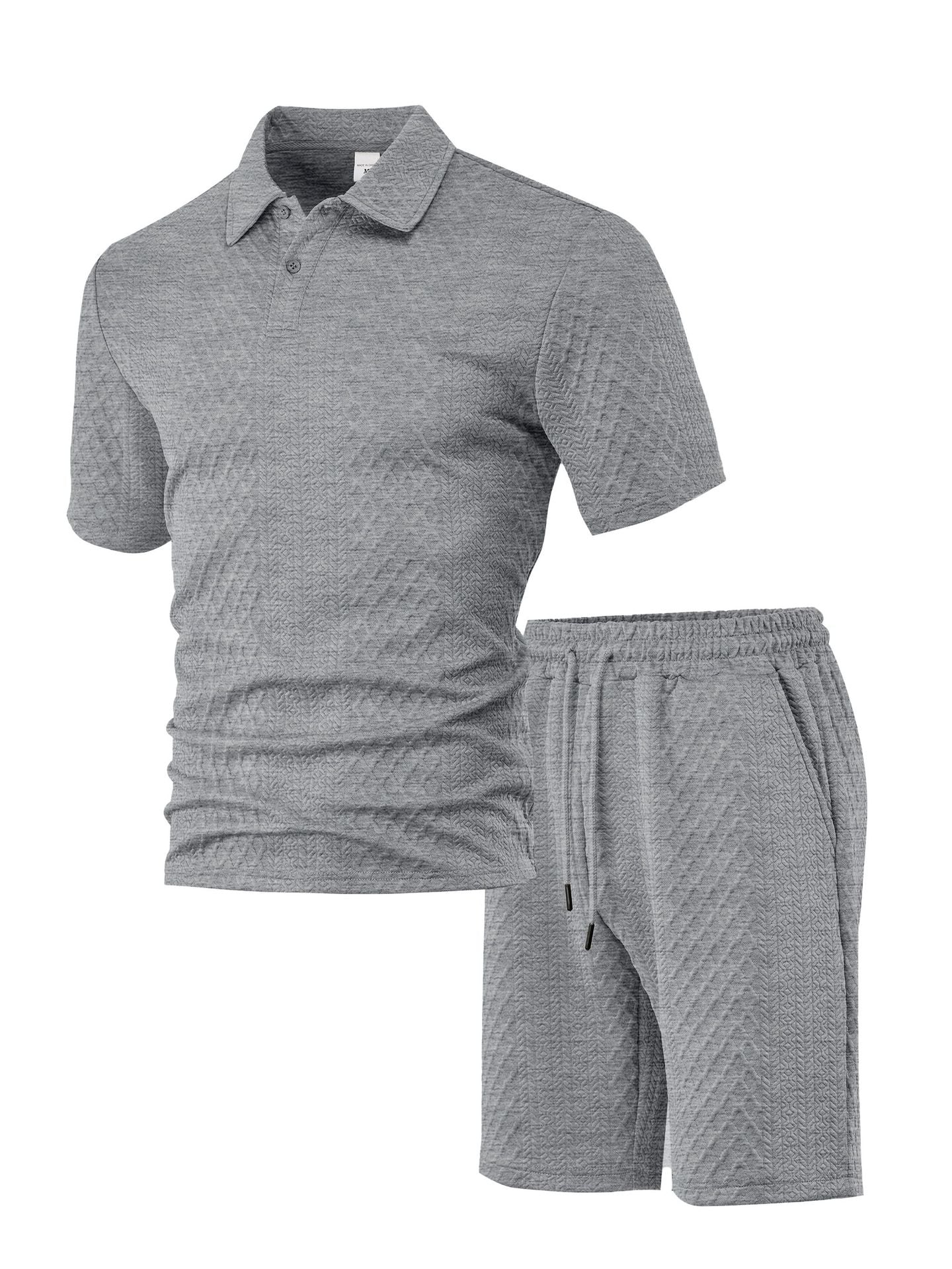 S-5XL Jacquard Men's Casual Sports Lapel Polo Shirt Short Sleeve Suit