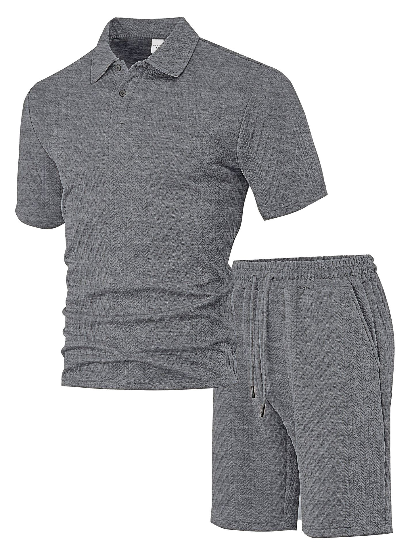 S-5XL Jacquard Men's Casual Sports Lapel Polo Shirt Short Sleeve Suit