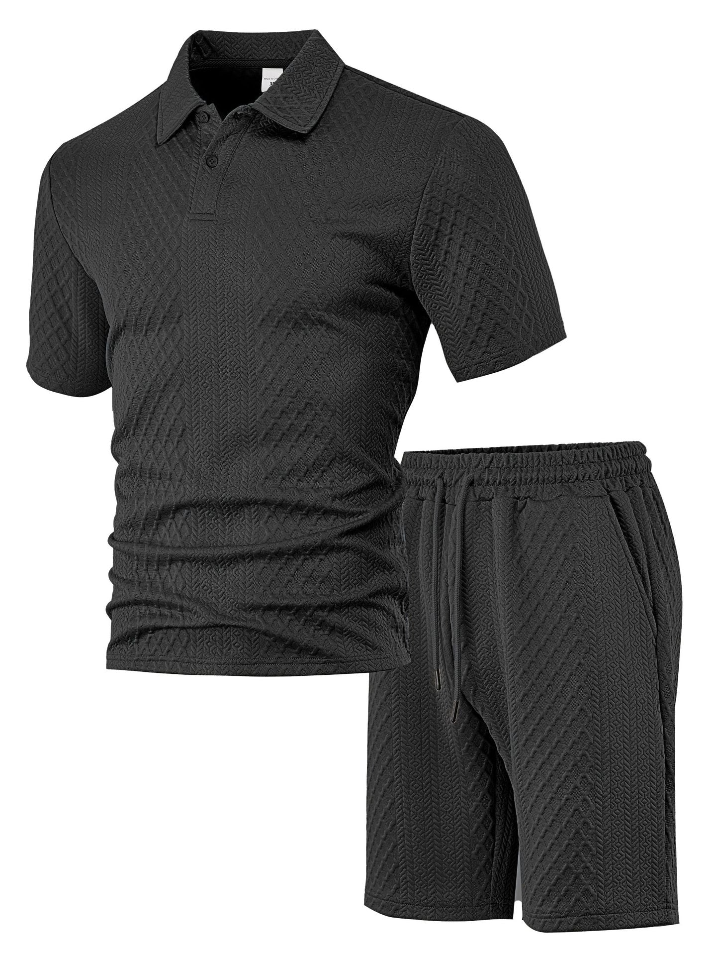 S-5XL Jacquard Men's Casual Sports Lapel Polo Shirt Short Sleeve Suit