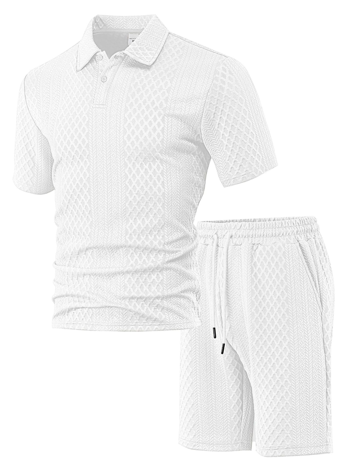 S-5XL Jacquard Men's Casual Sports Lapel Polo Shirt Short Sleeve Suit
