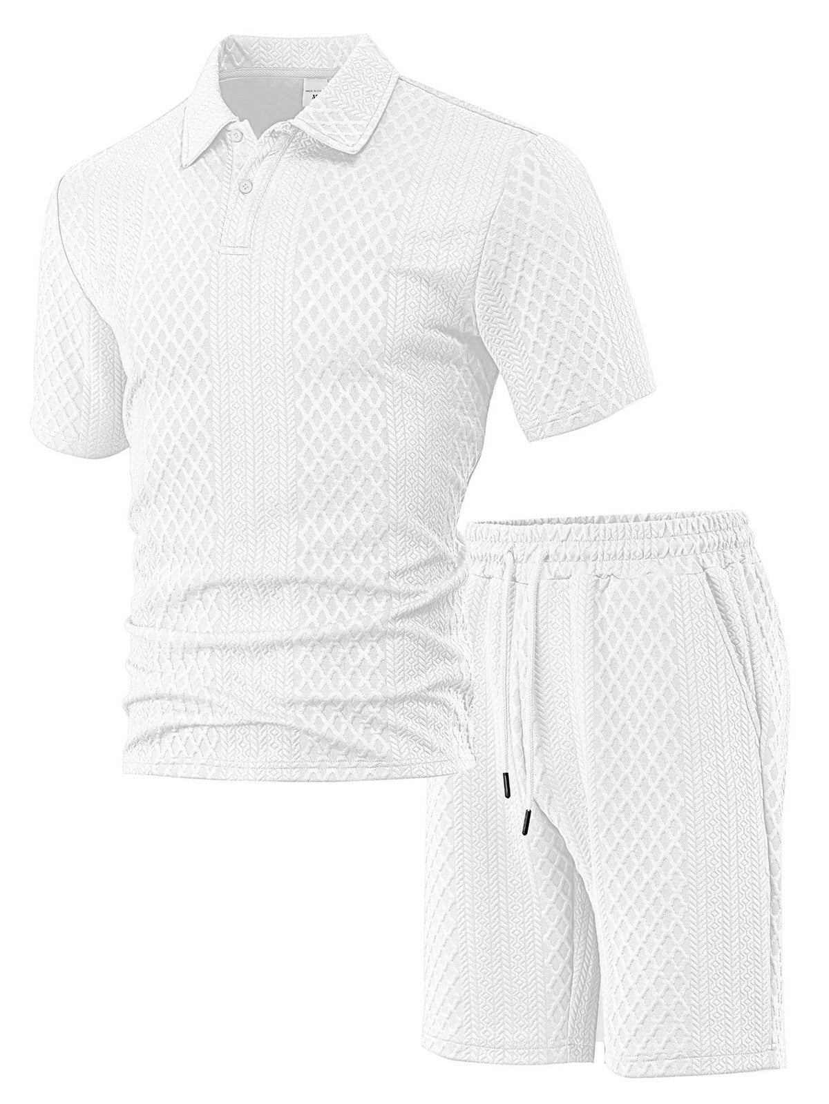 S-5XL Jacquard Men's Casual Sports Lapel Polo Shirt Short Sleeve Suit