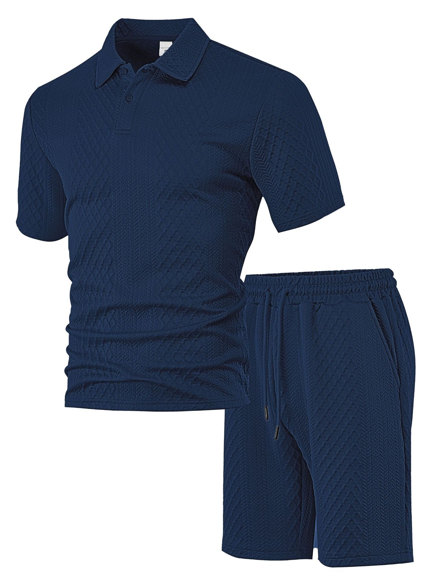 S-5XL Jacquard Men's Casual Sports Lapel Polo Shirt Short Sleeve Suit