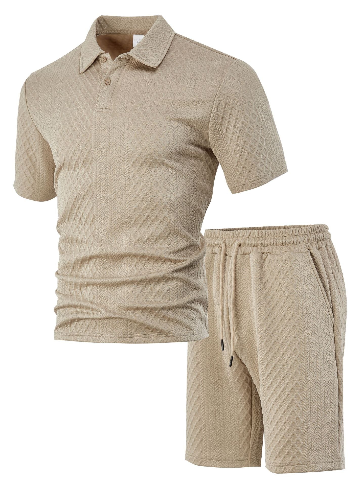 S-5XL Jacquard Men's Casual Sports Lapel Polo Shirt Short Sleeve Suit