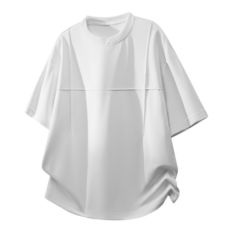 M-4XL Solid-Color Deconstructed-Cut T-Shirt