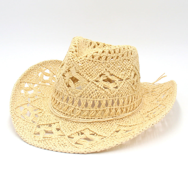 Spring And Summer Hollow Cowboy Hat Hand Woven Breathable Straw Hat
