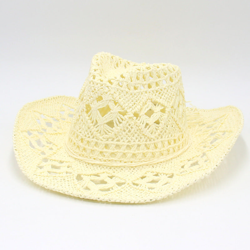 Spring And Summer Hollow Cowboy Hat Hand Woven Breathable Straw Hat