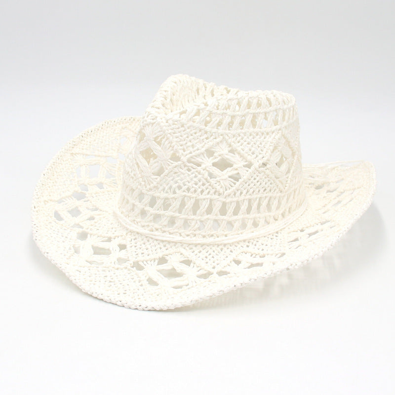 Spring And Summer Hollow Cowboy Hat Hand Woven Breathable Straw Hat