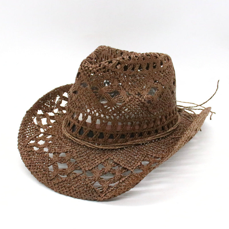 Spring And Summer Hollow Cowboy Hat Hand Woven Breathable Straw Hat