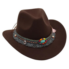 Western Denim Tassel Turquoise Felt Jazz Hat