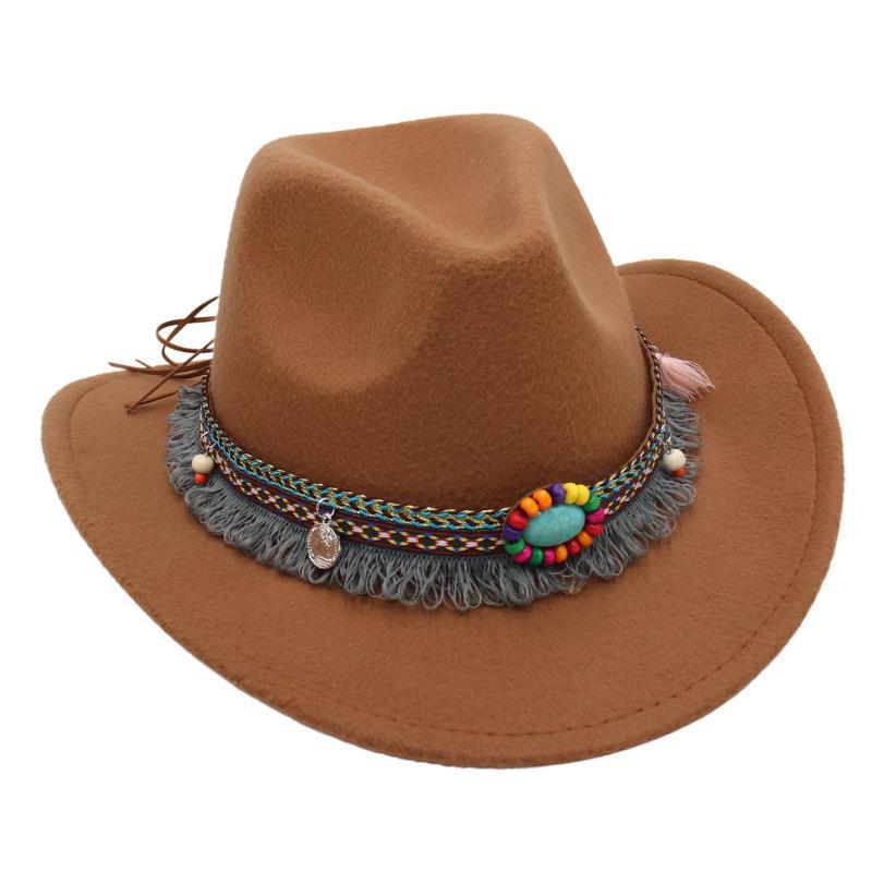 Western Denim Tassel Turquoise Felt Jazz Hat
