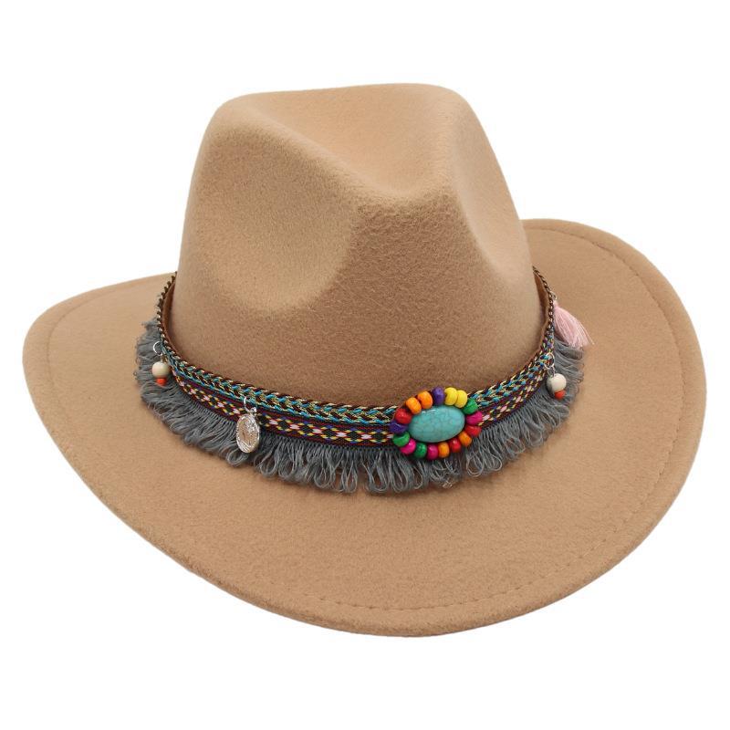 Western Denim Tassel Turquoise Felt Jazz Hat